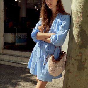 ZARA RUBBERIZED EMBROIDERY POPLIN DRESS